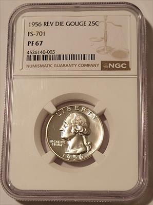 1956 Washington Quarter Reverse Die Gouge Variety FS-701 Proof PF67 NGC