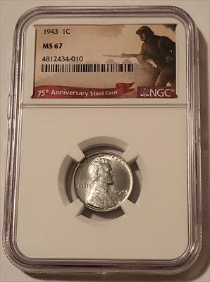1943 Lincoln Wheat Steel Cent MS67 NGC 75th Anniversary Label
