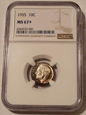 1955 Roosevelt Dime MS67+ NGC Nice Toning