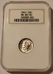 1941 Mercury Dime MS66 FB NGC OH Toning
