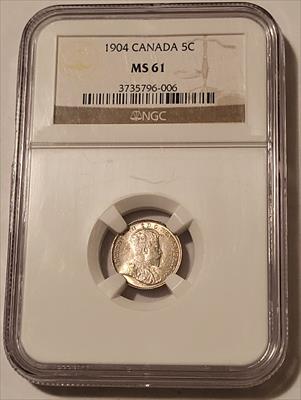 Canada Edward VII 1904 Silver 5 Cents MS61 NGC