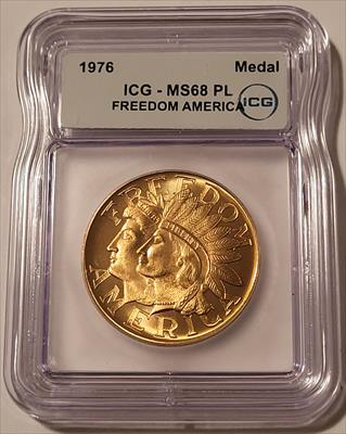1976 Bicentennial Medal Freedom America rv Eagle MS68 PL ICG