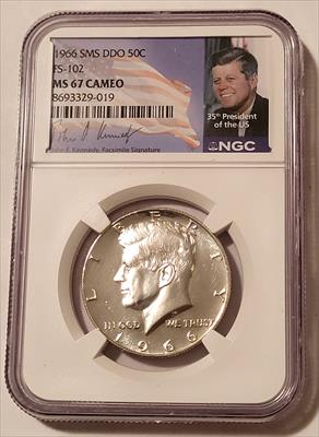 1966 Kennedy Half Dollar SMS DDO FS-102 MS67 Cameo NGC Portrait Label
