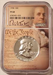 1958 Franklin Half Dollar Proof PF68 NGC Rick Tomaska Signed We the People Frame Holder