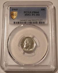 1960 Roosevelt Dime DDO FS-102 Proof PR66 PCGS GSH