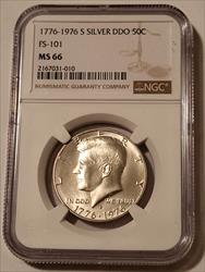 1976 S Silver Kennedy Bicentennial Half Dollar DDO FS-101 MS66 NGC