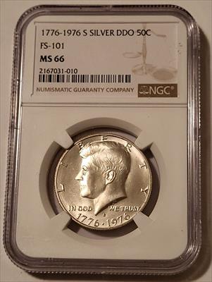 1976 S Silver Kennedy Bicentennial Half Dollar DDO FS-101 MS66 NGC