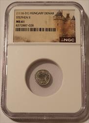 Hungary - Middle Ages - Stephen II (1116-31) Silver Denar MS61 NGC Scarce Type