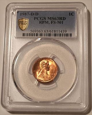 1987 D/D Lincoln Memorial Cent RPM FS-501 MS63 RED PCGS GSH