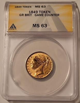 Great Britain Victoria 1849 Game Counter Token To Hannover MS63 ANACS