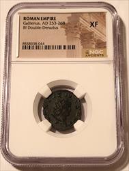Roman Empire Gallienus AD 253-268 BI Double Denarius Zoo Series - Gazelle XF NGC