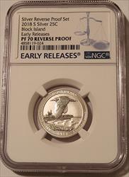 2018 S Silver Block Island NP Quarter Reverse Proof PF70 NGC Early Releases