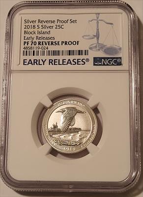 2018 S Silver Block Island NP Quarter Reverse Proof PF70 NGC Early Releases