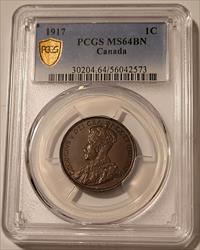 Canada George V 1917 Large Cent MS64 BN PCGS GSH