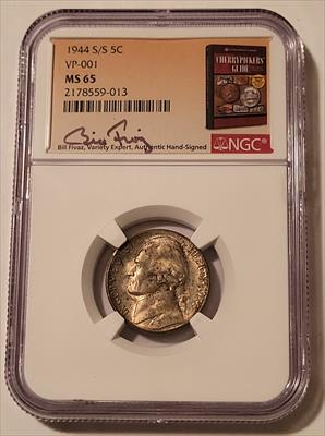 1944 S/S Jefferson Silver Nickel RPM VP-001 MS65 NGC Toned Fivaz Signed