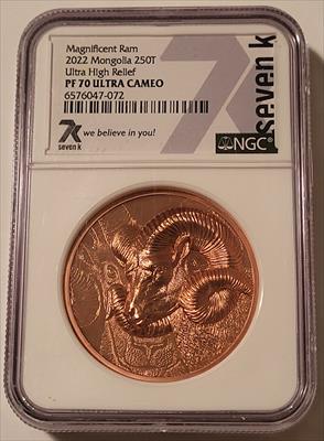 Mongolia 2022 250 Tugrik Magnificent Ram Copper UHR PF70 UC NGC Low Mintage