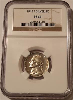 1942 P Jefferson Silver Nickel PF64 NGC Low Proof Mintage