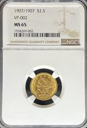 1907/1907 $2.5 Liberty VP-002 MS65 NGC