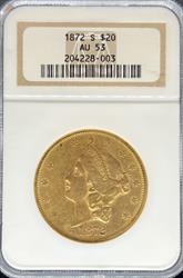 1872-S $20 Liberty AU53 NGC