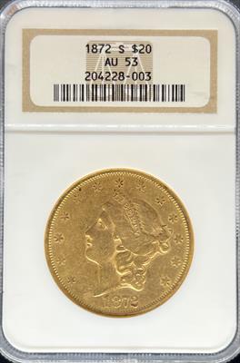 1872-S $20 Liberty AU53 NGC