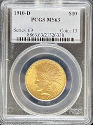 1910-D $10 Indian MS63 PCGS
