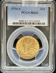 1916-S $10 Indian MS62 PCGS