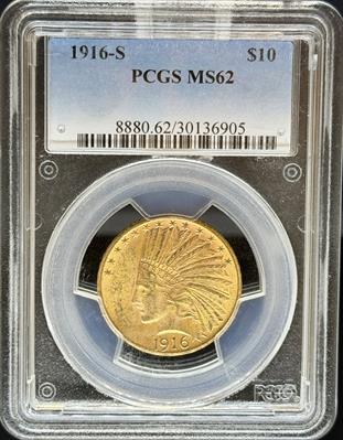1916-S $10 Indian MS62 PCGS