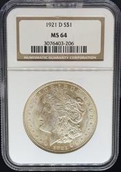 1921-D Morgan Dollar MS64 NGC
