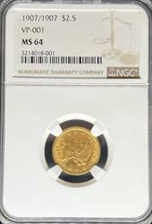 1907/1907 $2.5 Liberty VP-001 MS64 NGC