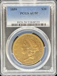 1859 $20 Liberty AU50 PCGS