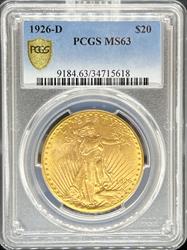 1926-D $20 St Gaudens MS63 PCGS