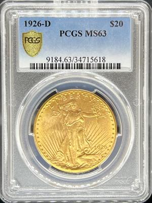 1926-D $20 St Gaudens MS63 PCGS