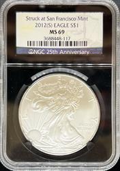 2012-S Silver Eagle MS69 NGC Black Core
