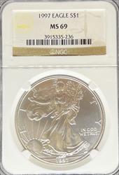1997 Silver Eagle MS69 NGC