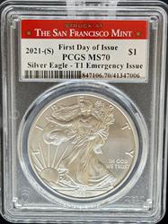 2021-S T1 Silver Eagle MS70 PCGS FDI Emergency Issue