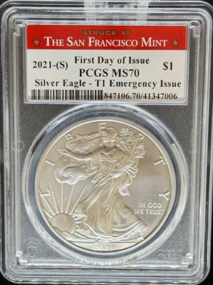2021-S T1 Silver Eagle MS70 PCGS FDI Emergency Issue