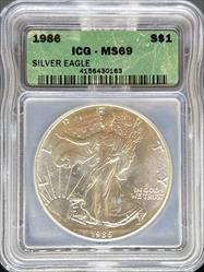 1986 Silver Eagle MS69 ICG