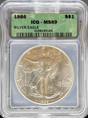 1986 Silver Eagle MS69 ICG