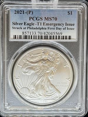2021 T1 Silver Eagle MS70 PCGS Emergency Issue