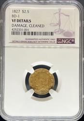 1827 $2.5 Capped Bust BD-1 VF Details NGC
