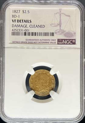 1827 $2.5 Capped Bust BD-1 VF Details NGC