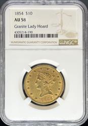 1854 $10 Liberty AU58 NGC