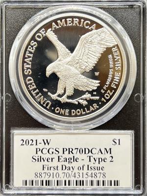 2021-W Silver Eagle T2 First Day Issue PR70DCAM PCGS Black Core