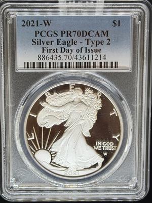 2021-W T2 Silver Eagle PR70DCAM PCGS FDI