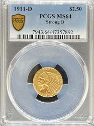 1911-D $2.5 Indian MS64 PCGS Strong