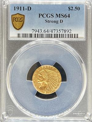 1911-D $2.5 Indian MS64 PCGS Strong