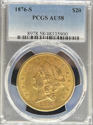1876-S $20 Liberty AU58 PCGS