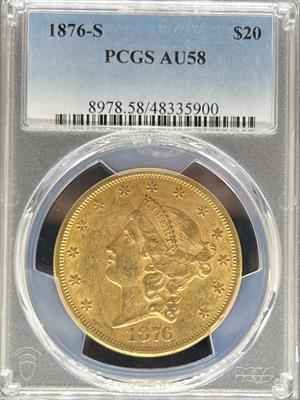 1876-S $20 Liberty AU58 PCGS