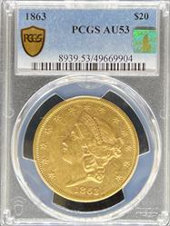 1863 $20 Liberty AU53 PCGS