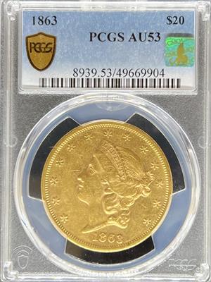 1863 $20 Liberty AU53 PCGS